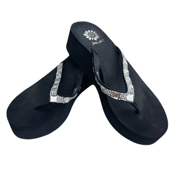 Yellow Box Sabbi Crystal Rhinestone Flip Flops Wedge Sandals Womens 8M - Picture 1 of 12